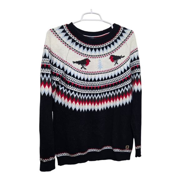 Tommy Hilfiger M Navy Fair Isle Bird Sweater Winter Holiday Wool Blend - Picture 1 of 11